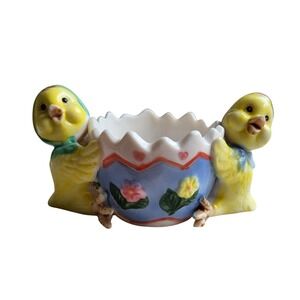 Vintage Ceramic Easter Chicks & Egg Small Planter Mid-century Kitsch Decor‎